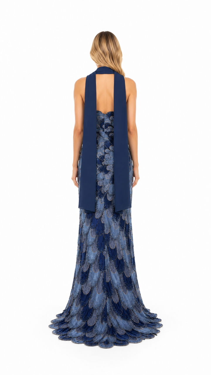 Blush Pink Sequin Feather Pattern Evening Gown – ZARELLE