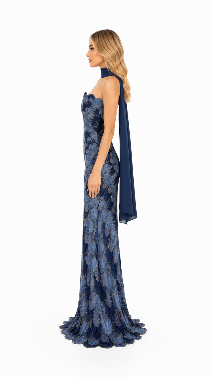 Blush Pink Sequin Feather Pattern Evening Gown – ZARELLE