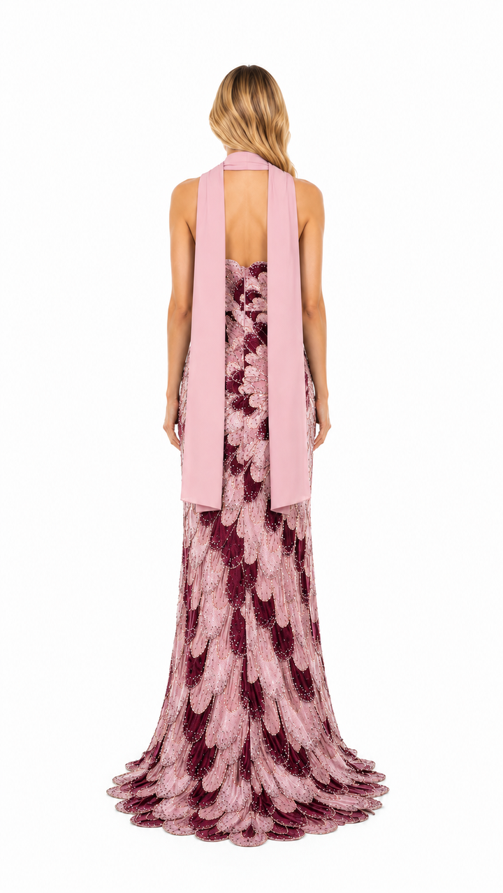 Blush Pink Sequin Feather Pattern Evening Gown – ZARELLE