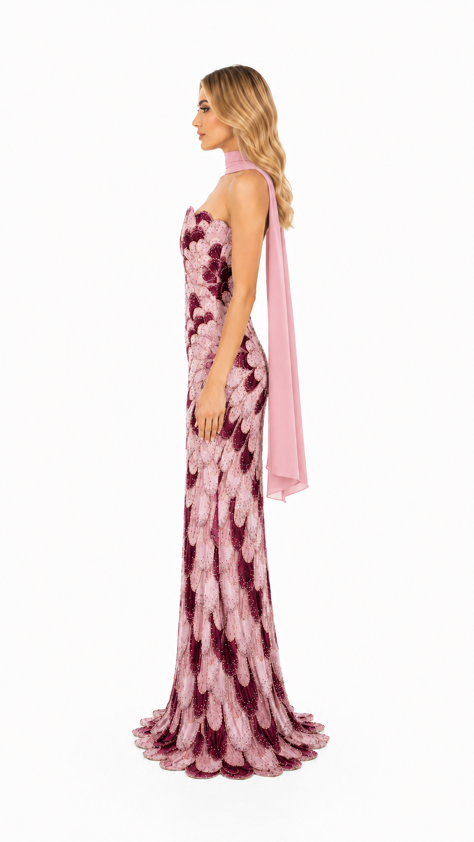 Blush Pink Sequin Feather Pattern Evening Gown – ZARELLE