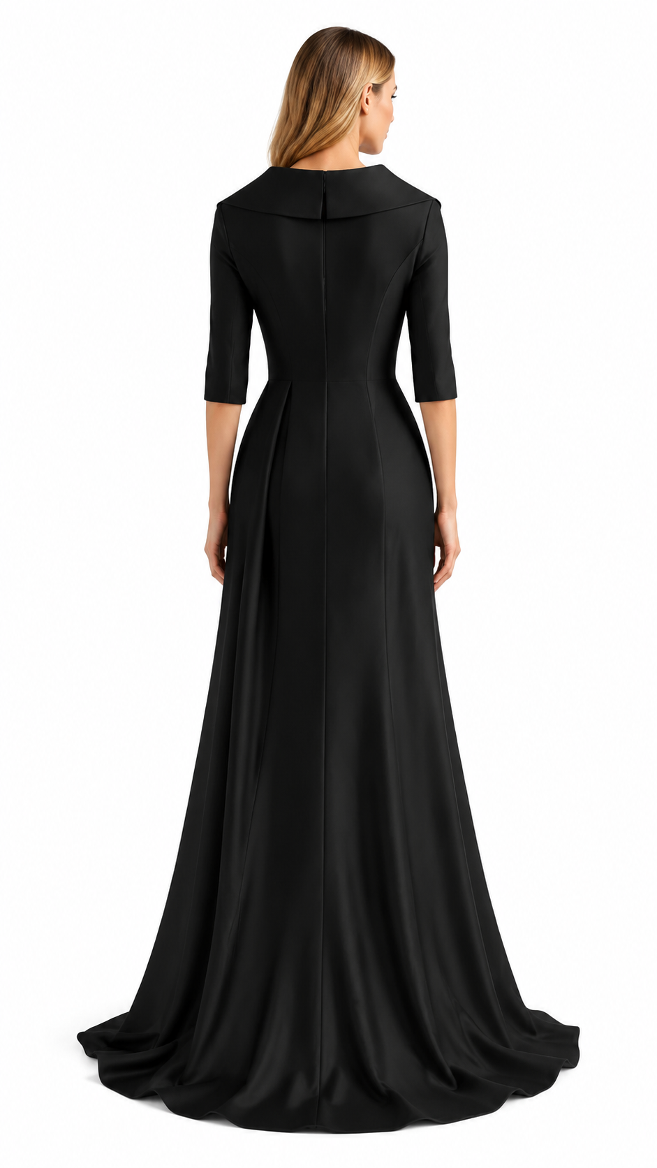 Black Embellished Waist Satin Evening Gown – VELORA