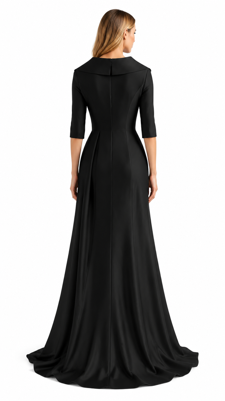 Black Embellished Waist Satin Evening Gown – VELORA