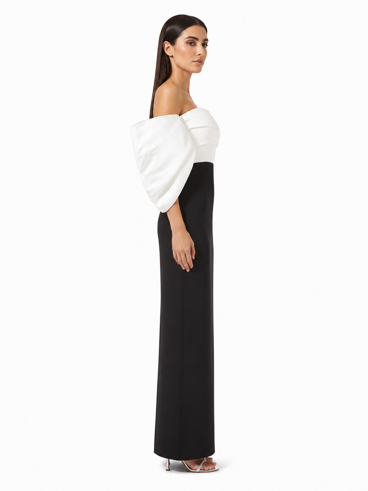 Blush Pink Sculpted Bow Sleeve Evening Dress – VALÉRA