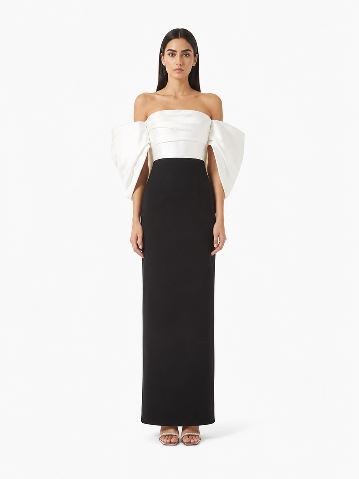 Blush Pink Sculpted Bow Sleeve Evening Dress – VALÉRA