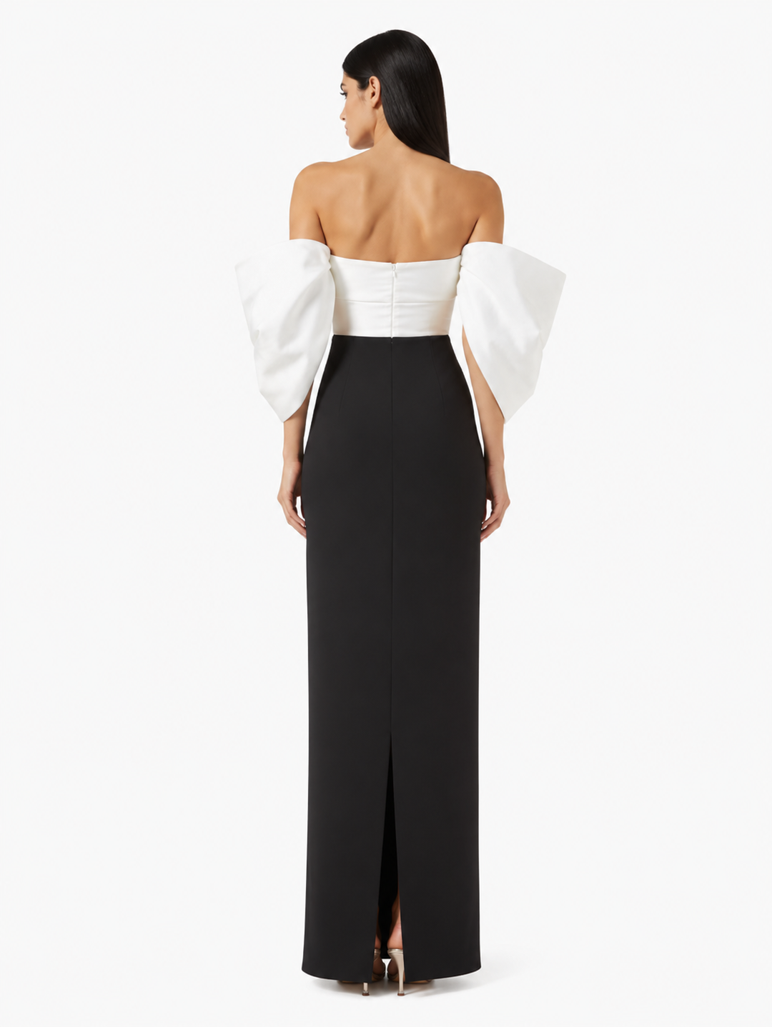 Blush Pink Sculpted Bow Sleeve Evening Dress – VALÉRA