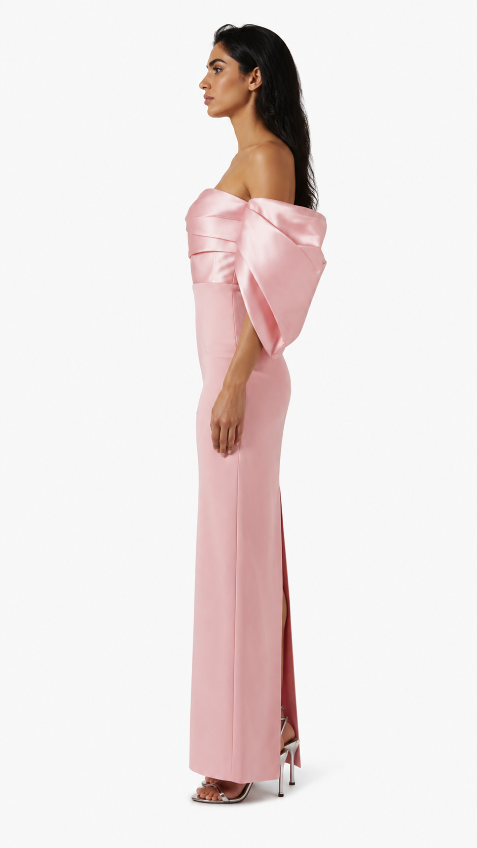 Blush Pink Sculpted Bow Sleeve Evening Dress – VALÉRA