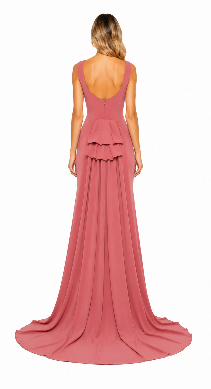 Dusty Rose Crystal Floral Evening Gown – ROSAVIA