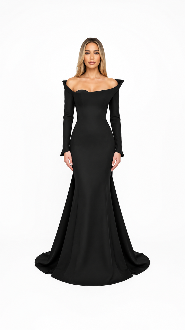 Royal Purple Sculpted Off-Shoulder Evening Gown – VELISSA