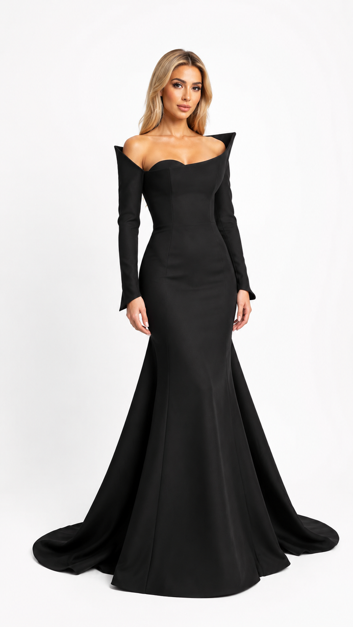 Royal Purple Sculpted Off-Shoulder Evening Gown – VELISSA