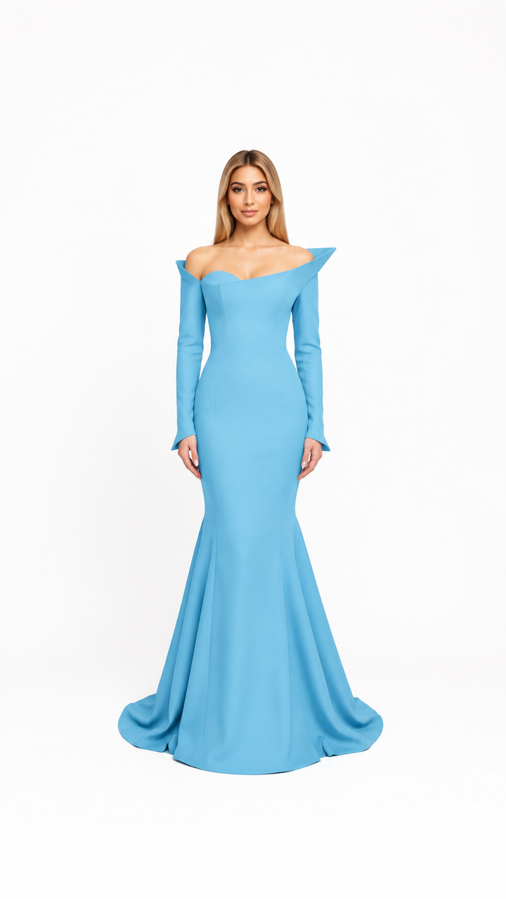 Royal Purple Sculpted Off-Shoulder Evening Gown – VELISSA