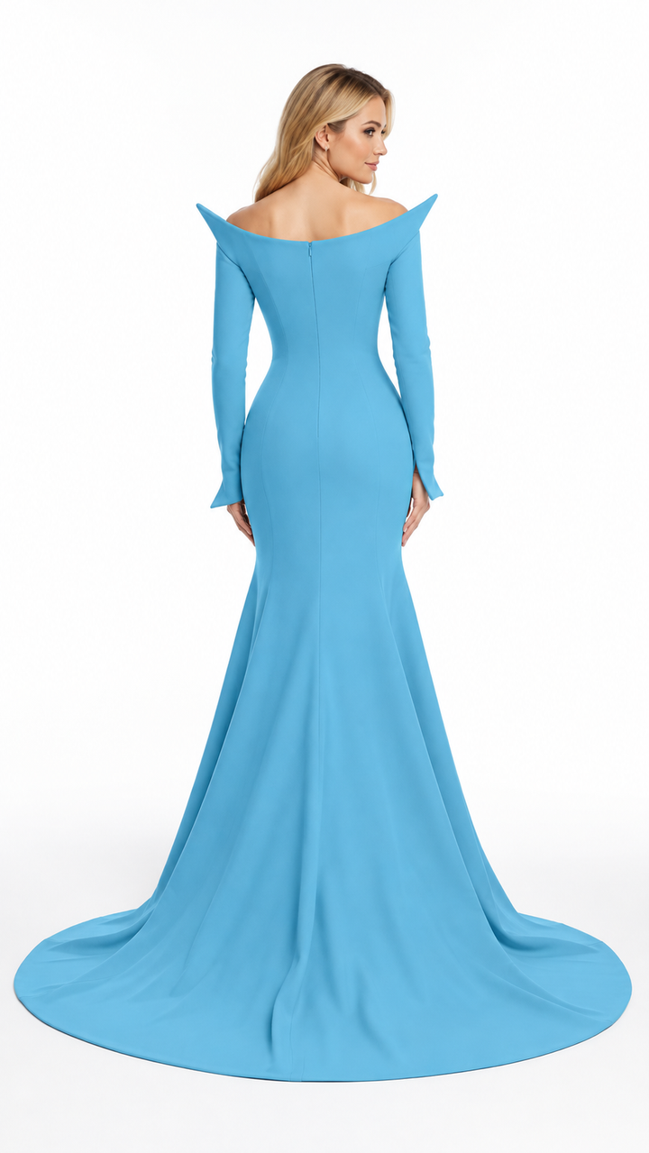 Royal Purple Sculpted Off-Shoulder Evening Gown – VELISSA