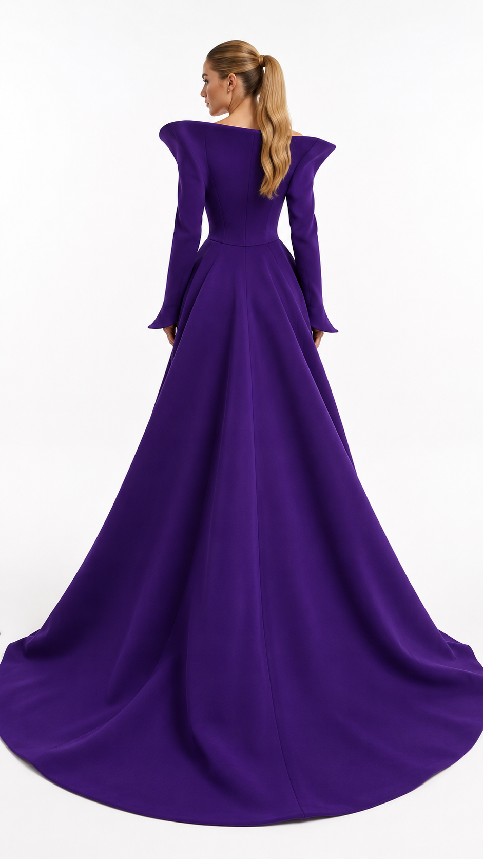 Royal Purple Sculpted Off-Shoulder Evening Gown – VELISSA