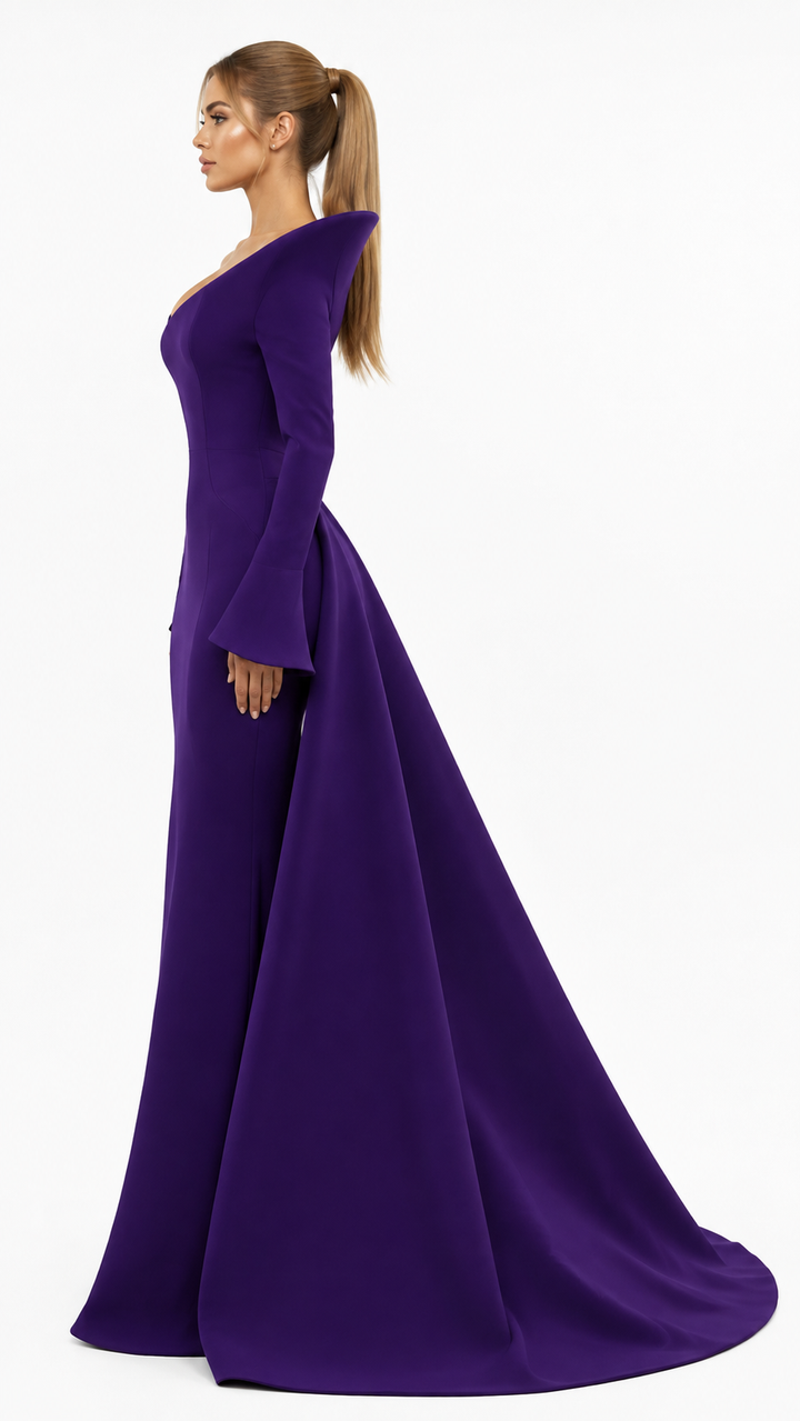 Royal Purple Sculpted Off-Shoulder Evening Gown – VELISSA