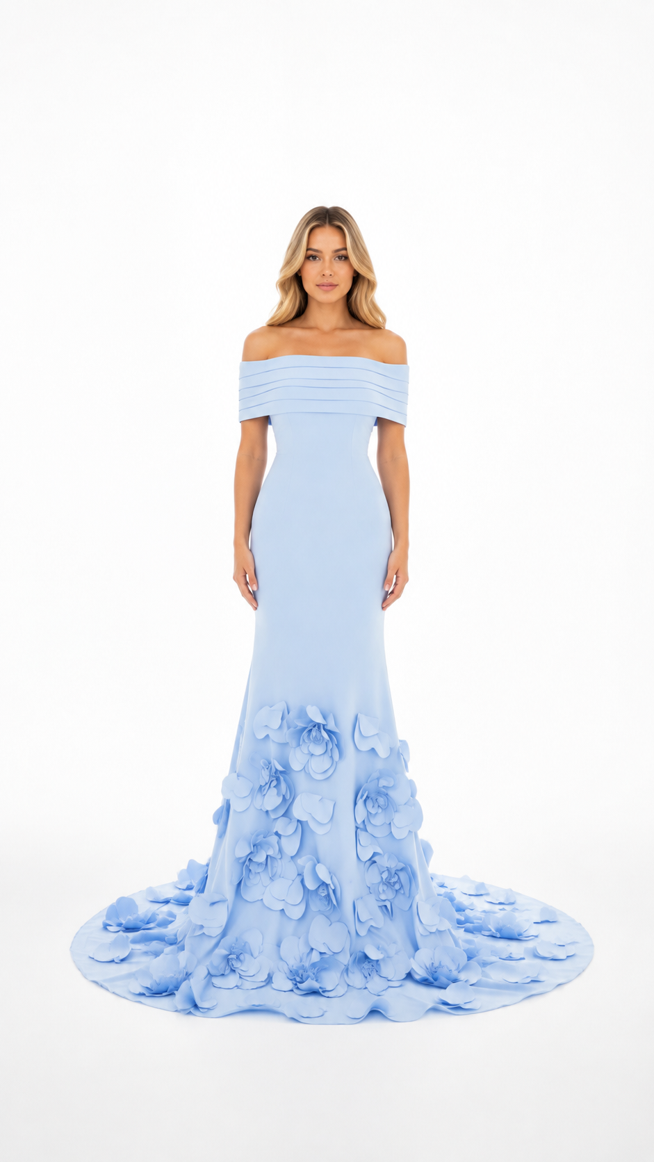 Royal Blue 3D Floral Mermaid Evening Gown – AZELIA
