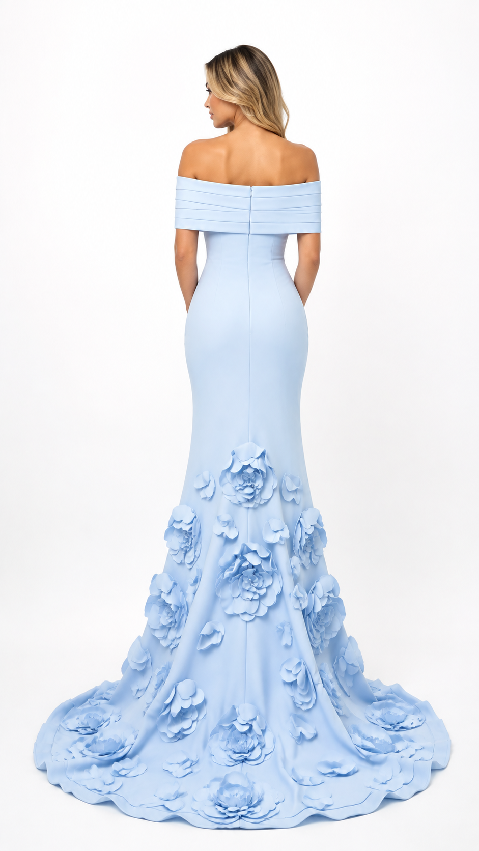 Royal Blue 3D Floral Mermaid Evening Gown – AZELIA