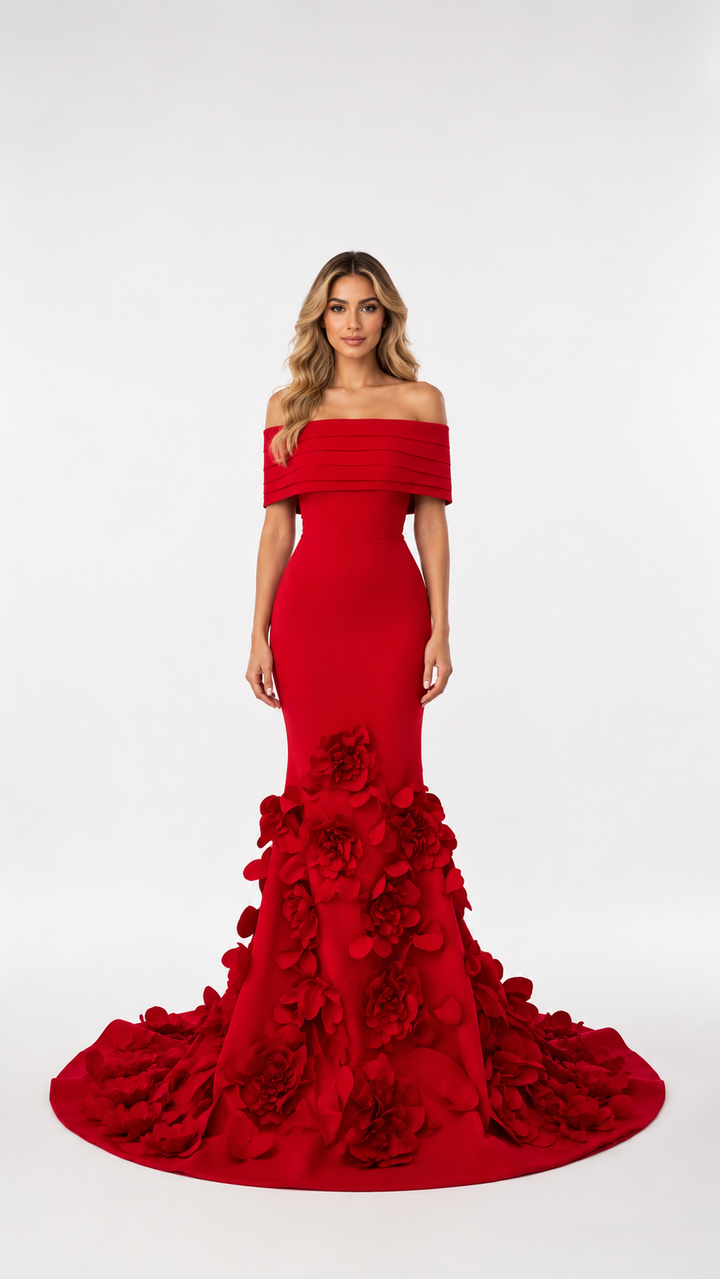 Royal Blue 3D Floral Mermaid Evening Gown – AZELIA