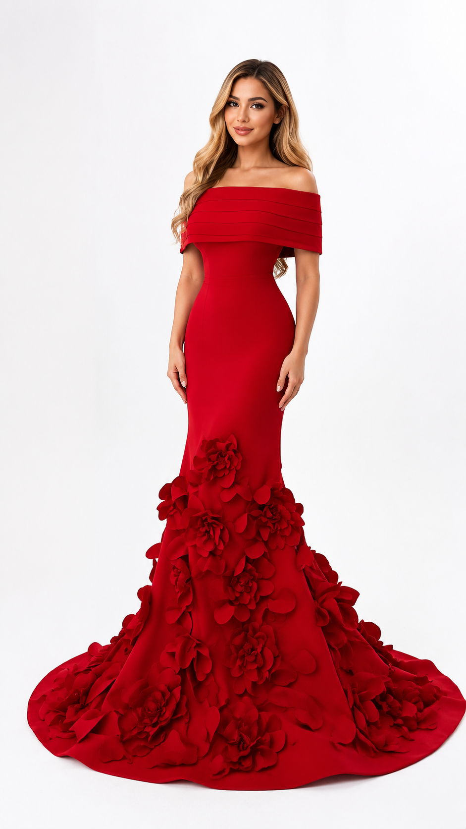 Royal Blue 3D Floral Mermaid Evening Gown – AZELIA