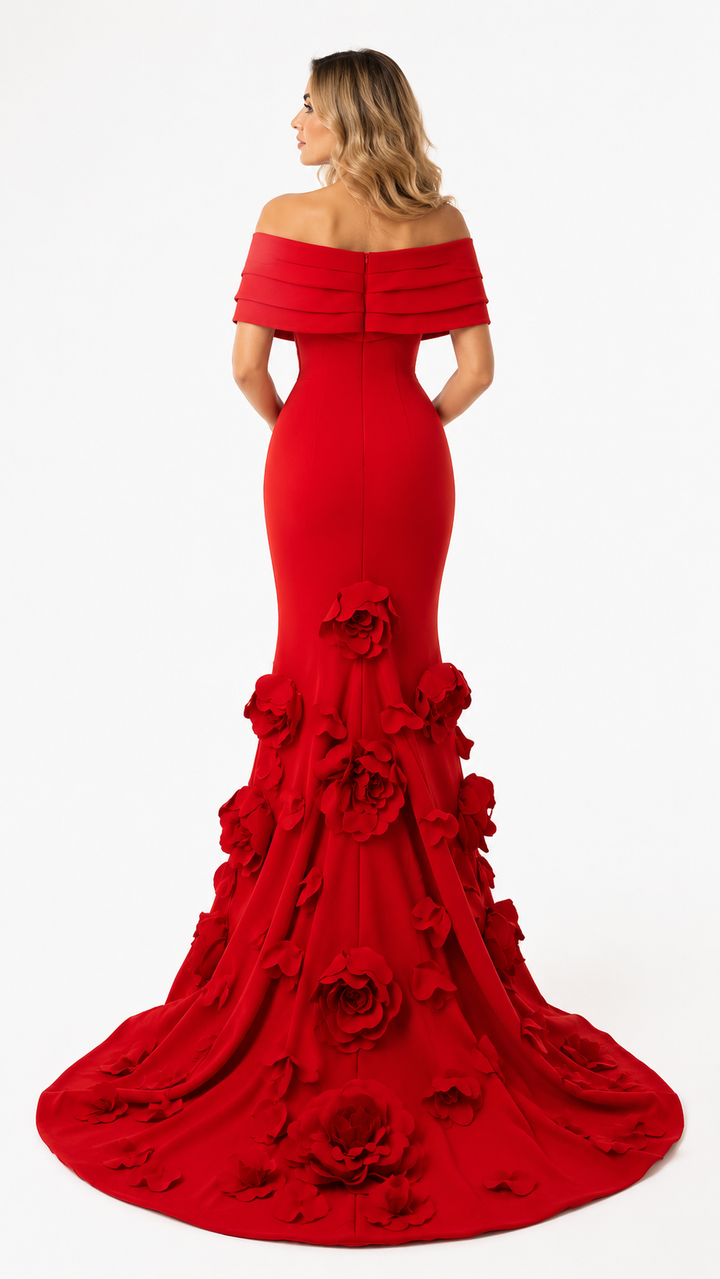 Royal Blue 3D Floral Mermaid Evening Gown – AZELIA