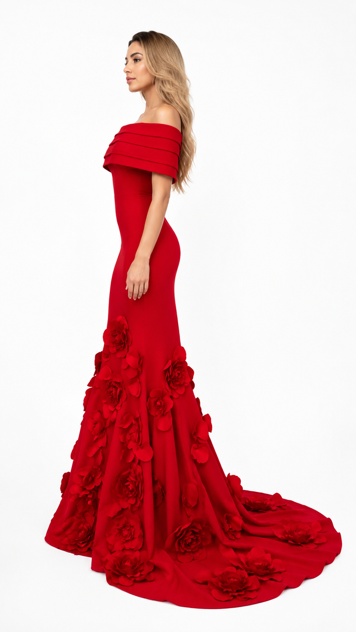 Royal Blue 3D Floral Mermaid Evening Gown – AZELIA
