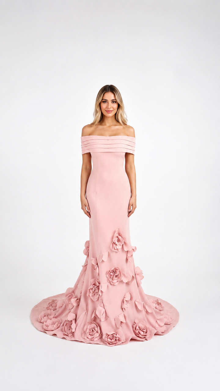 Royal Blue 3D Floral Mermaid Evening Gown – AZELIA
