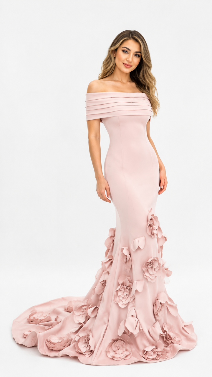 Royal Blue 3D Floral Mermaid Evening Gown – AZELIA