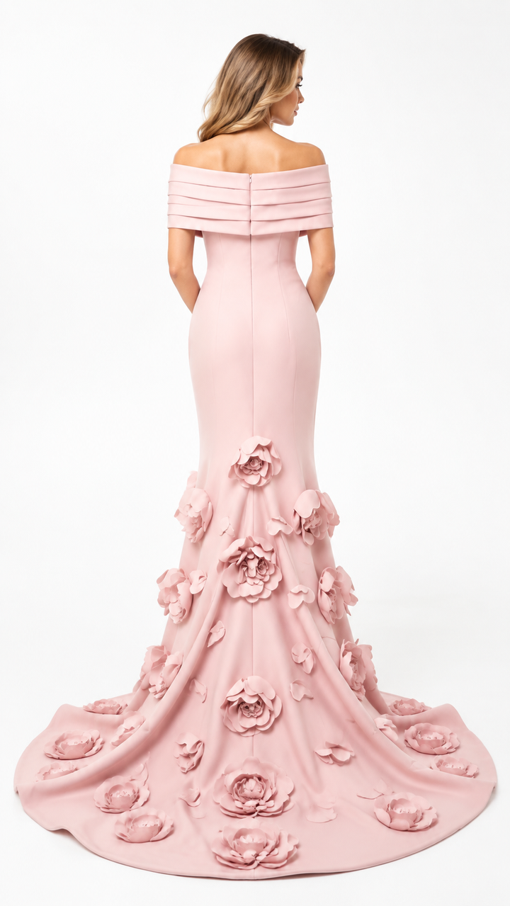 Royal Blue 3D Floral Mermaid Evening Gown – AZELIA