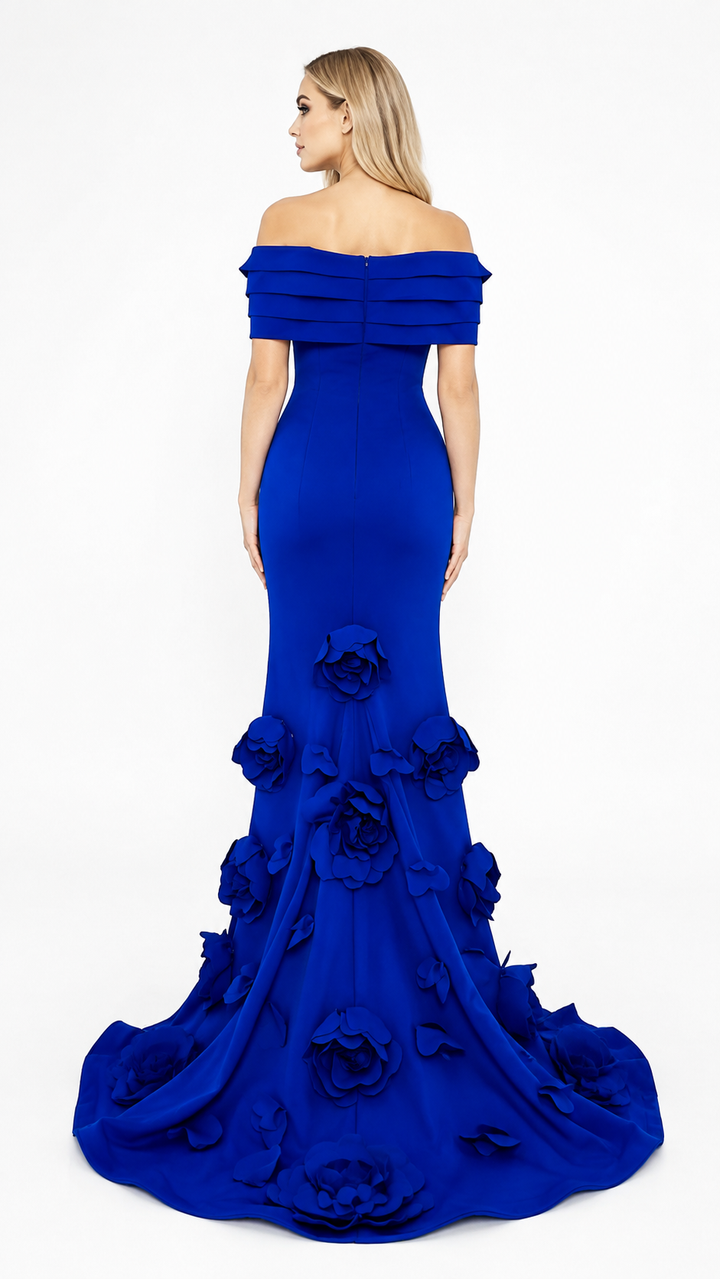 Royal Blue 3D Floral Mermaid Evening Gown – AZELIA