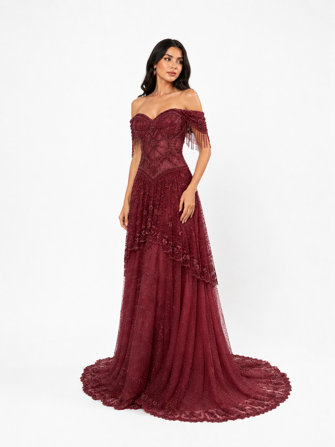 Beaded Corset Off-Shoulder Maxi Dress – MAUVELLE