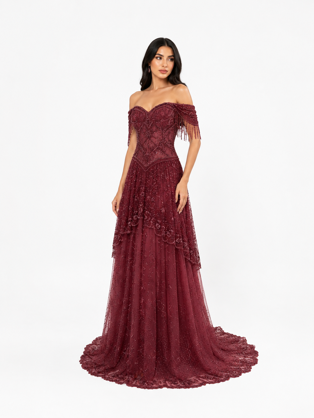 Beaded Corset Off-Shoulder Maxi Dress – MAUVELLE