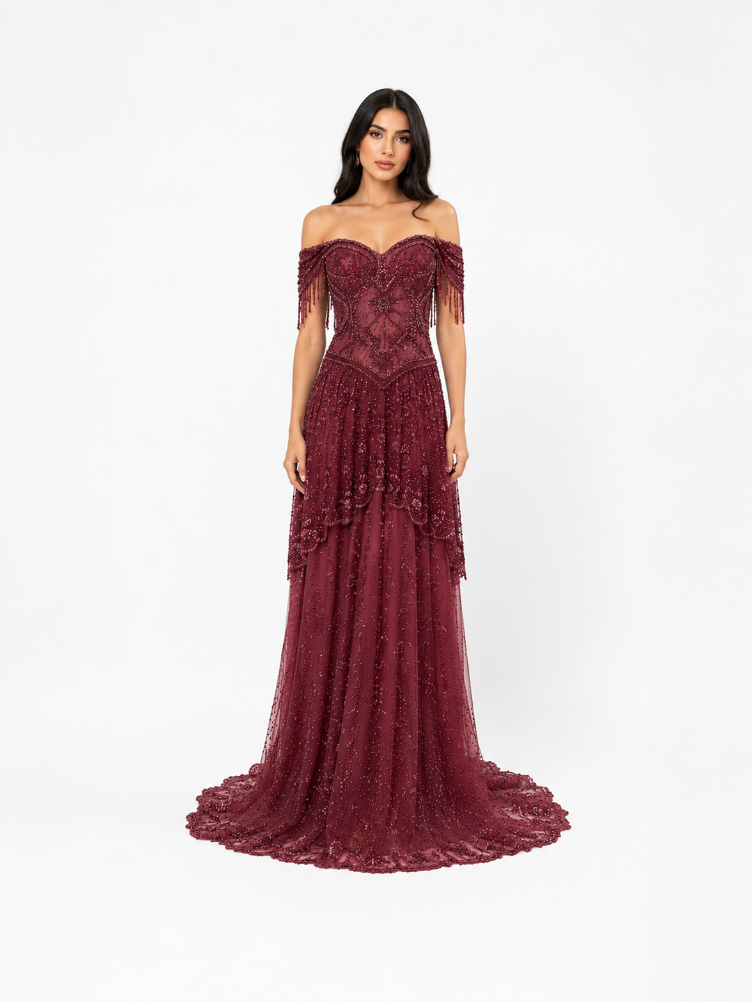 Beaded Corset Off-Shoulder Maxi Dress – MAUVELLE