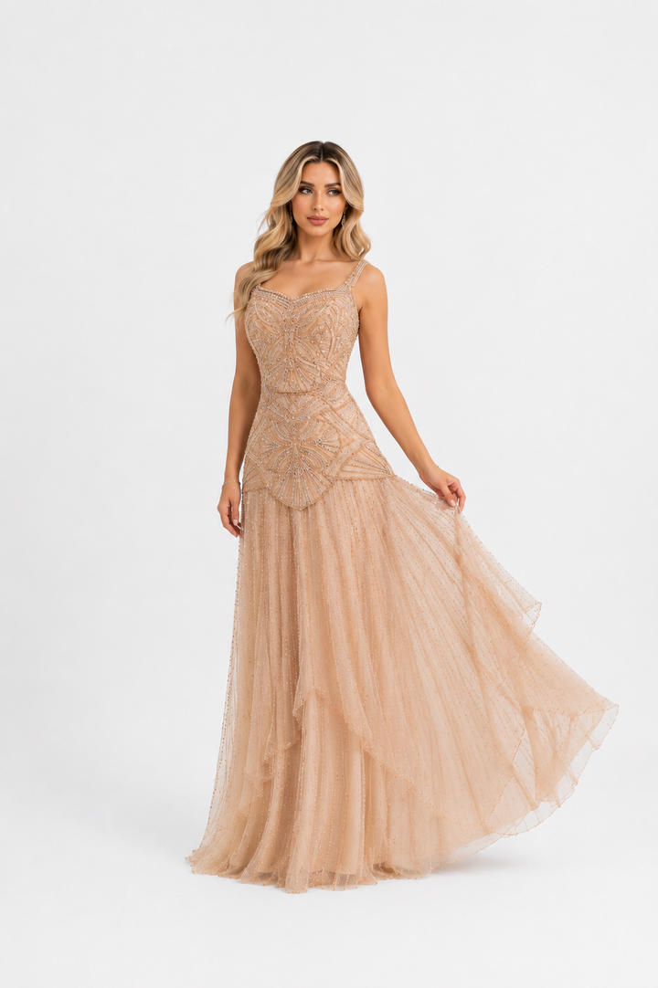 Crystal Beaded Corset A-Line Maxi Dress – CHAMPARA
