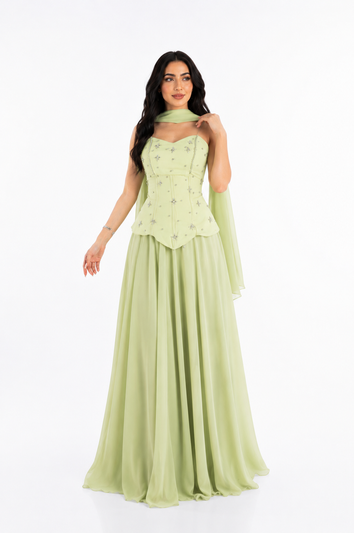 Crystal Corset Scarf Maxi Dress – PISTELLA