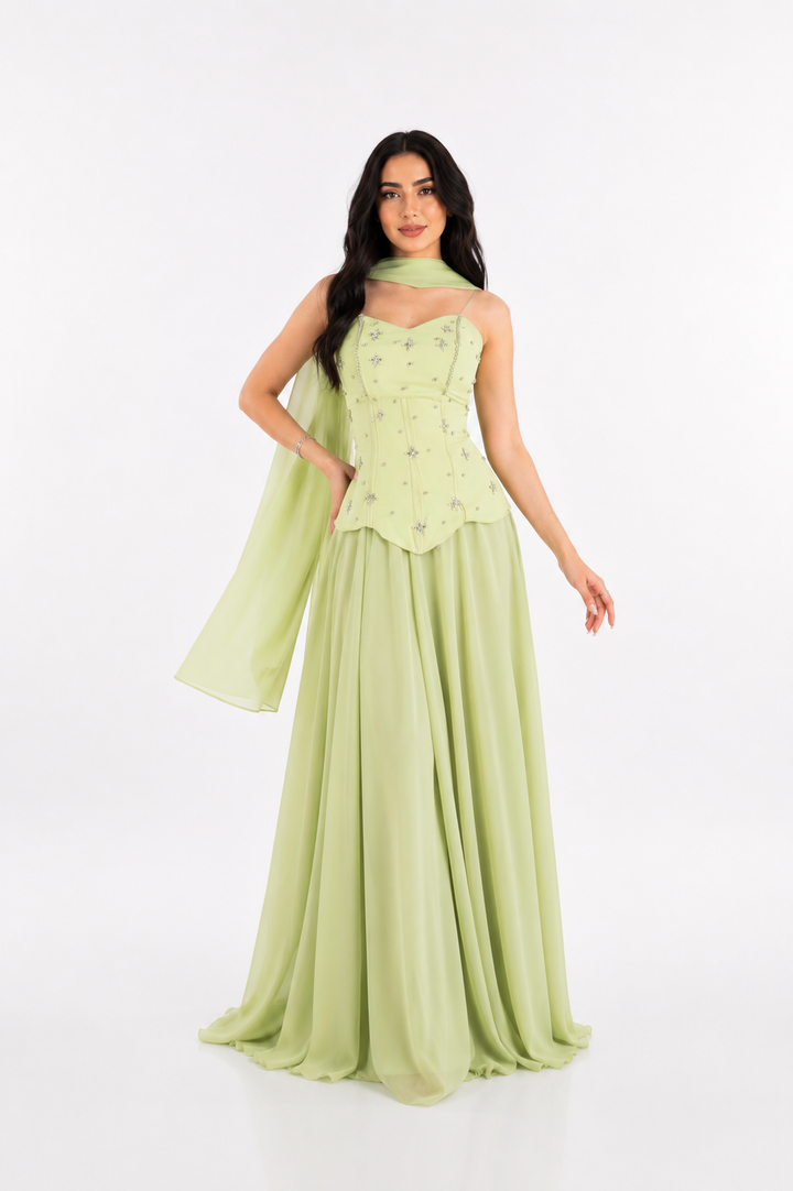 Crystal Corset Scarf Maxi Dress – PISTELLA