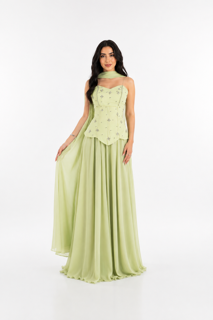 Crystal Corset Scarf Maxi Dress – PISTELLA