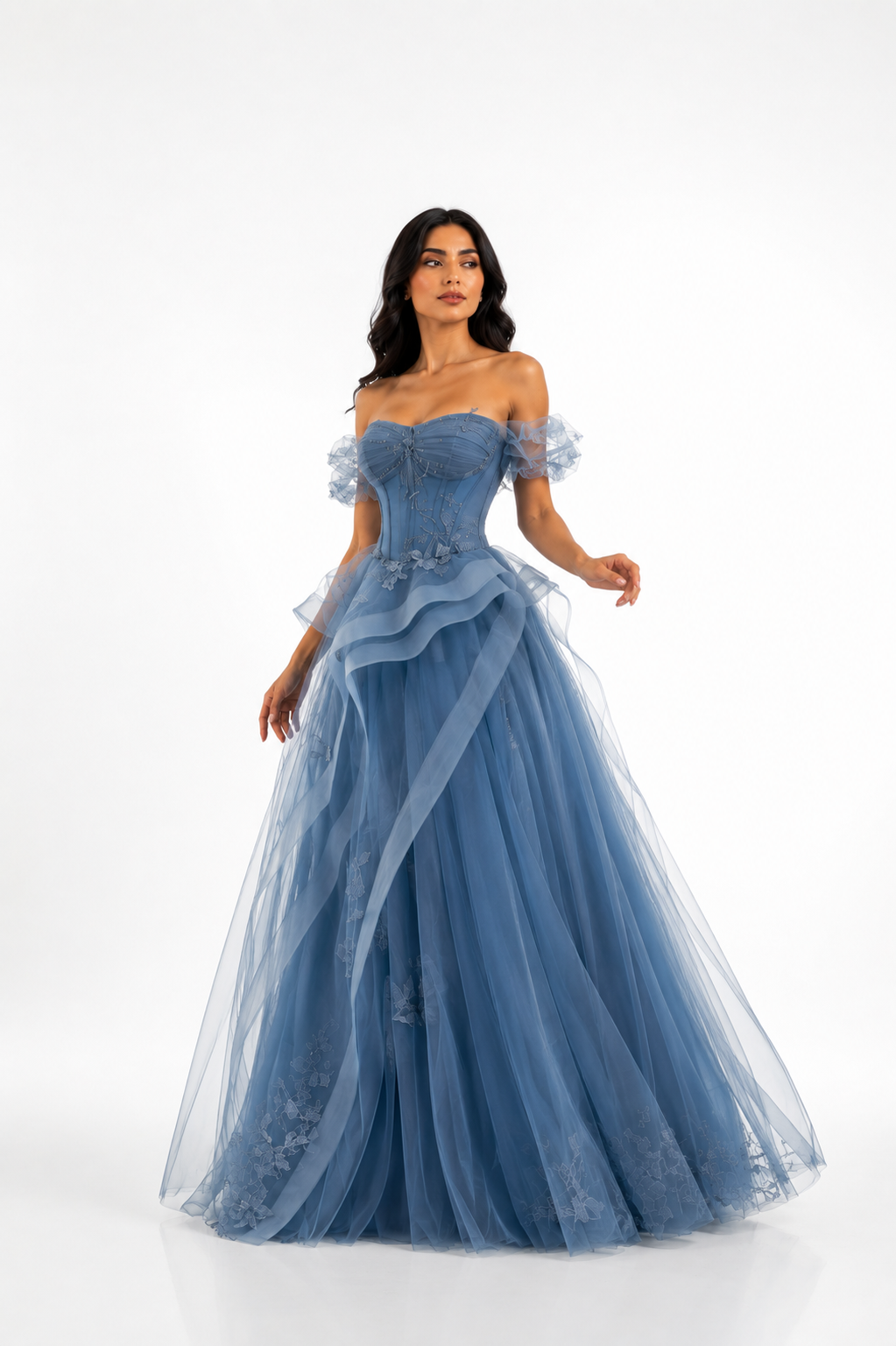 Off-Shoulder Ruffle Ball Gown – AZURELLE