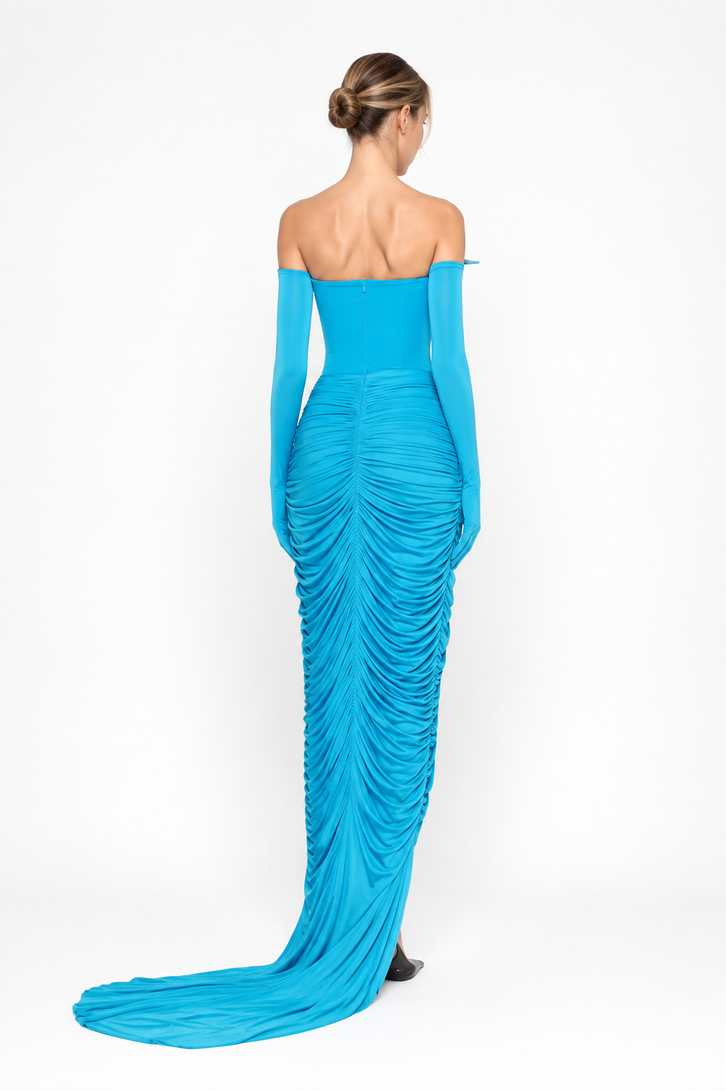 Ruched Off-Shoulder Slit Maxi Dress – AZURIA