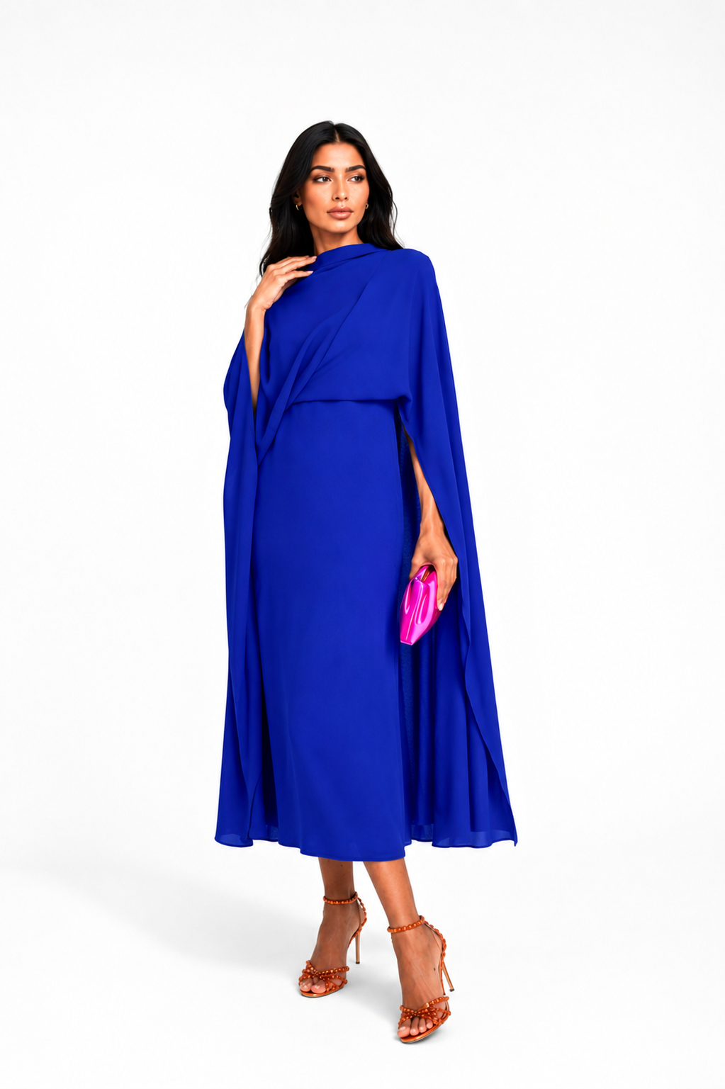 Draped Cape Midi Dress – COBALTA