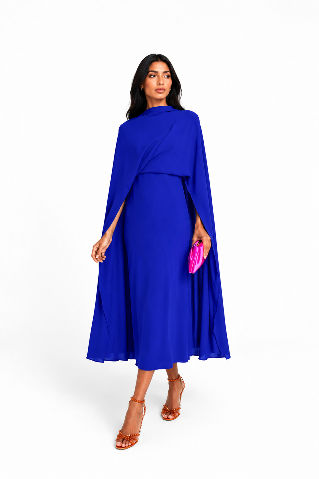 Draped Cape Midi Dress – COBALTA