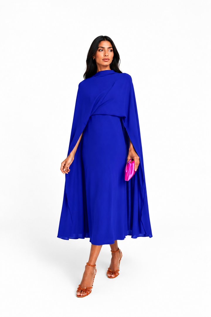 Draped Cape Midi Dress – COBALTA