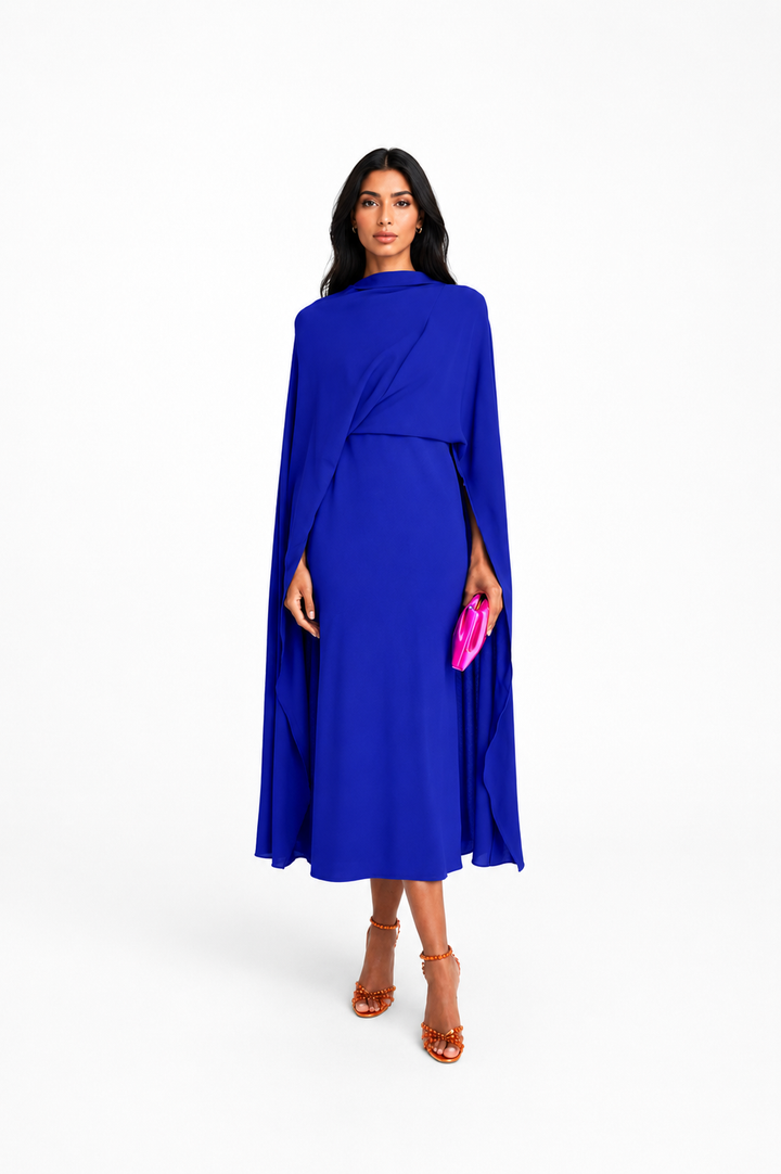 Draped Cape Midi Dress – COBALTA