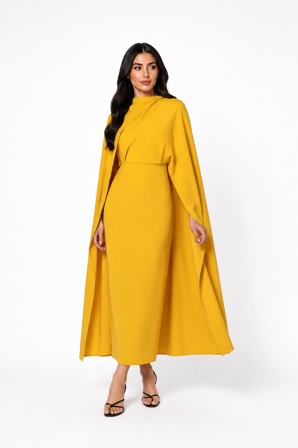 Draped Cape Midi Dress – SOLARA