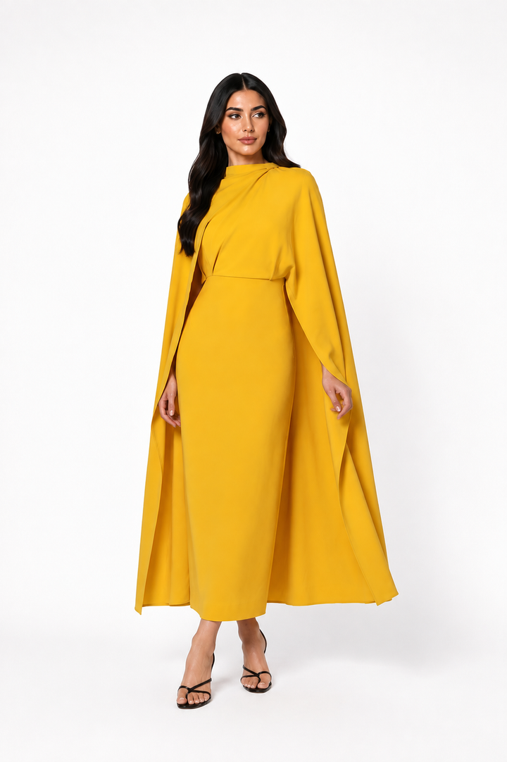 Draped Cape Midi Dress – SOLARA