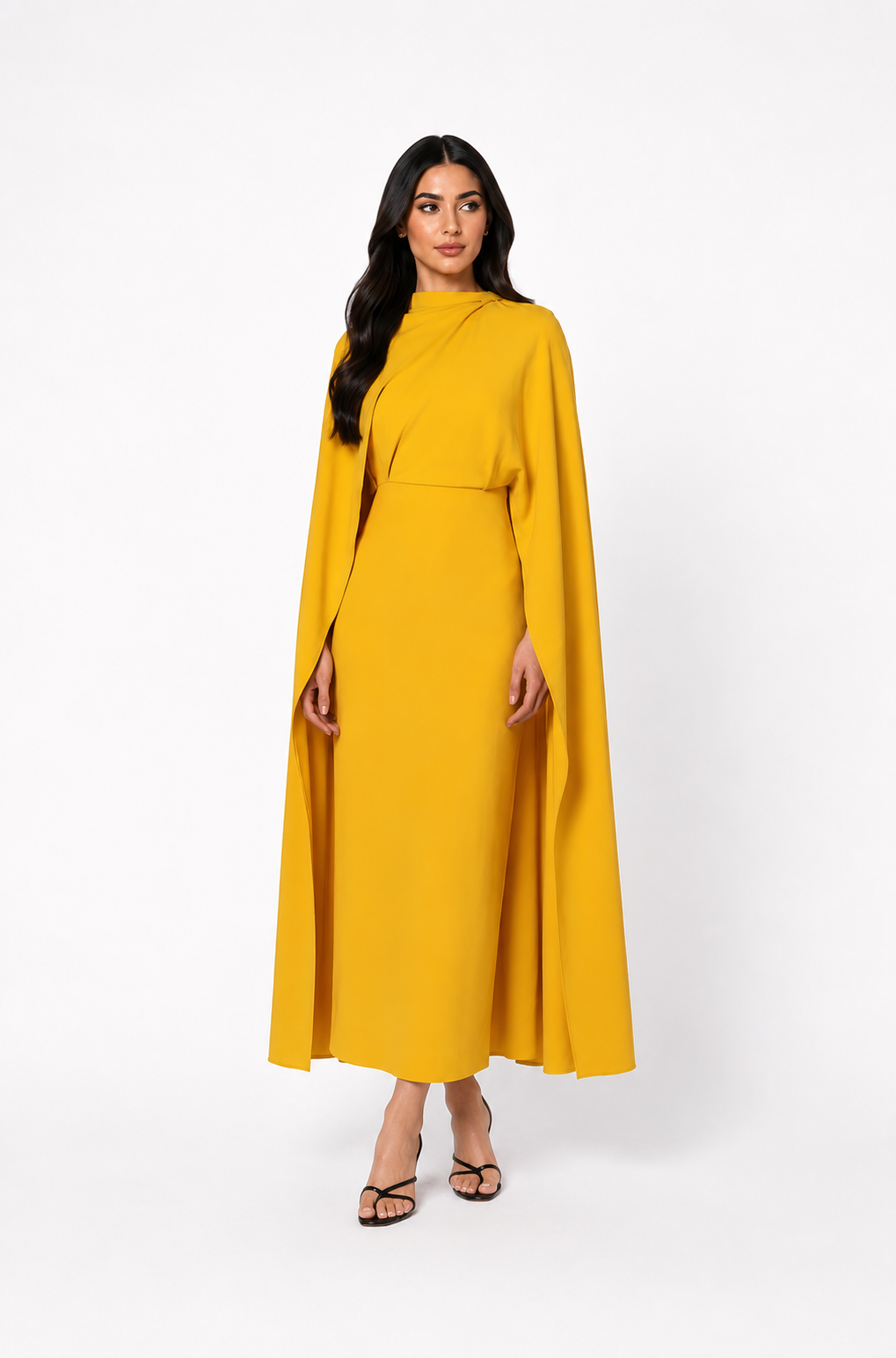 Draped Cape Midi Dress – SOLARA