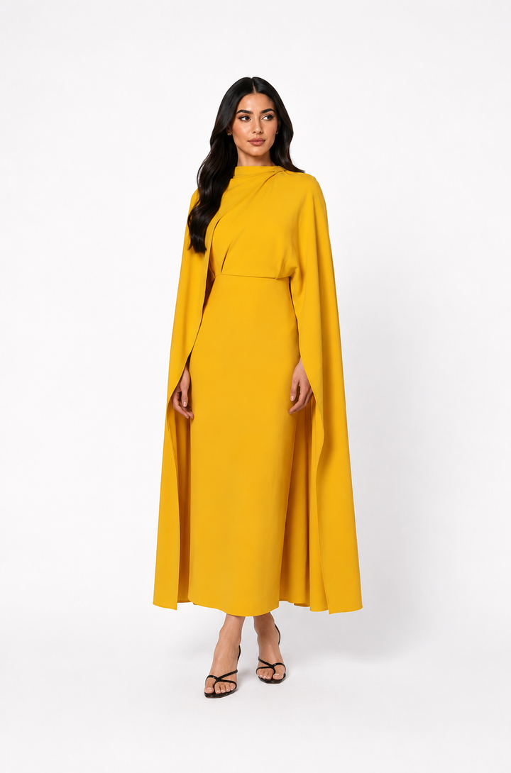 Draped Cape Midi Dress – SOLARA