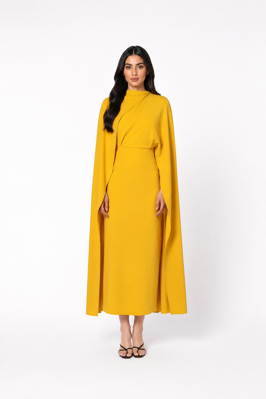 Draped Cape Midi Dress – SOLARA