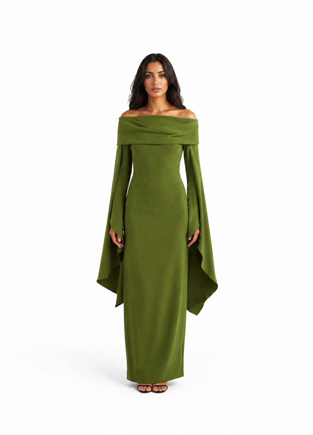 Off-Shoulder Cape Sleeve Maxi Dress – OLIVARA