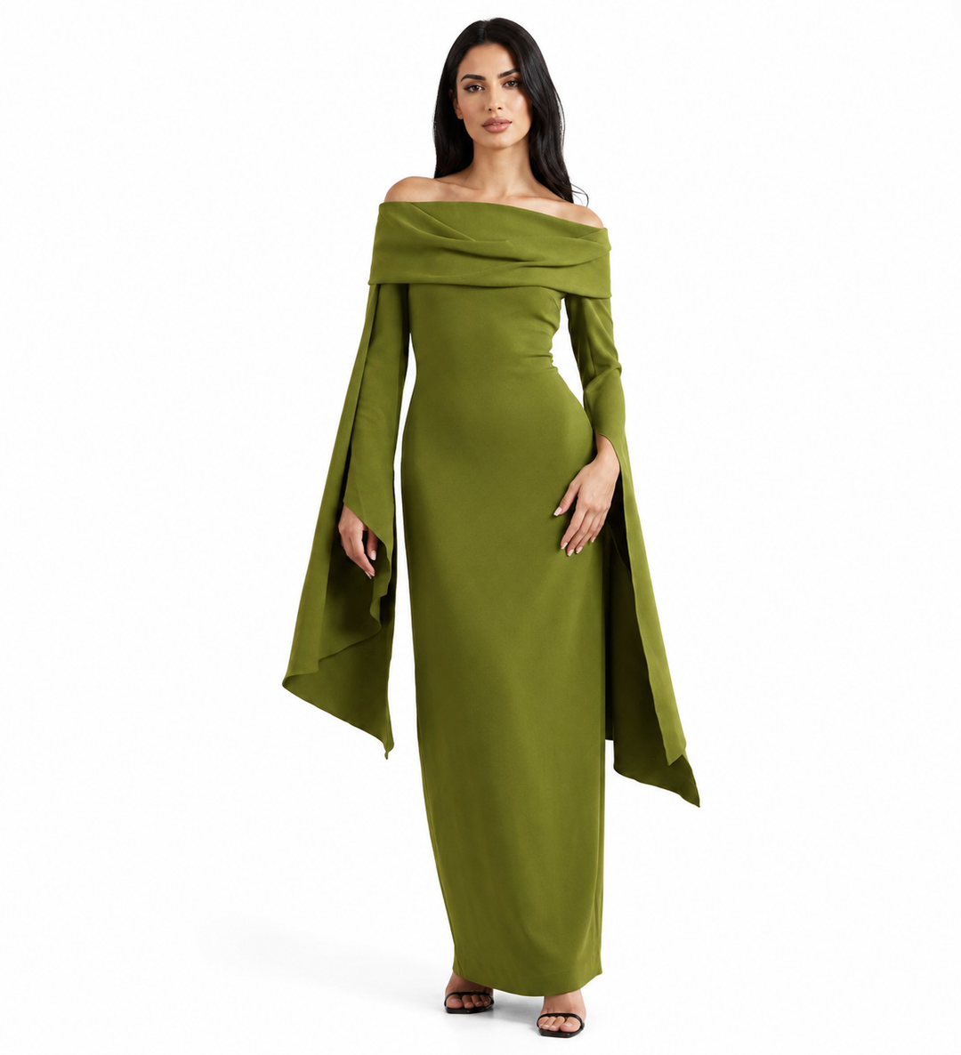 Off-Shoulder Cape Sleeve Maxi Dress – OLIVARA