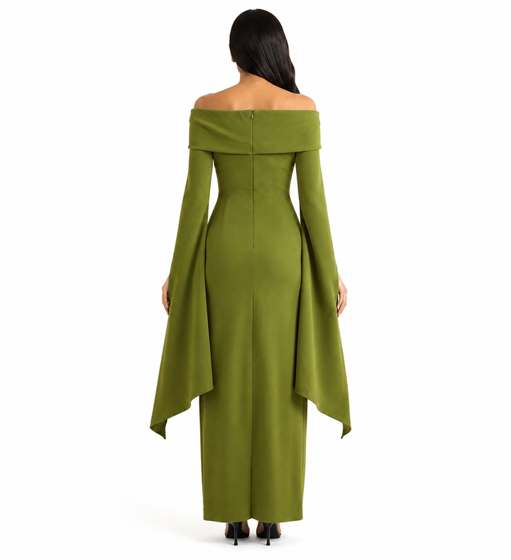 Off-Shoulder Cape Sleeve Maxi Dress – OLIVARA