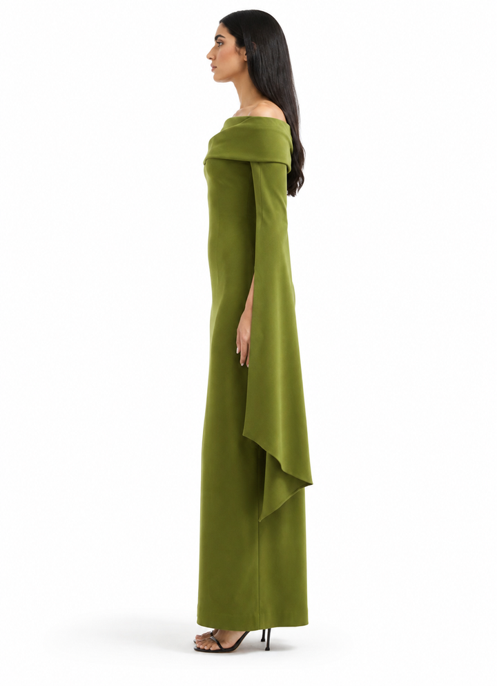 Off-Shoulder Cape Sleeve Maxi Dress – OLIVARA
