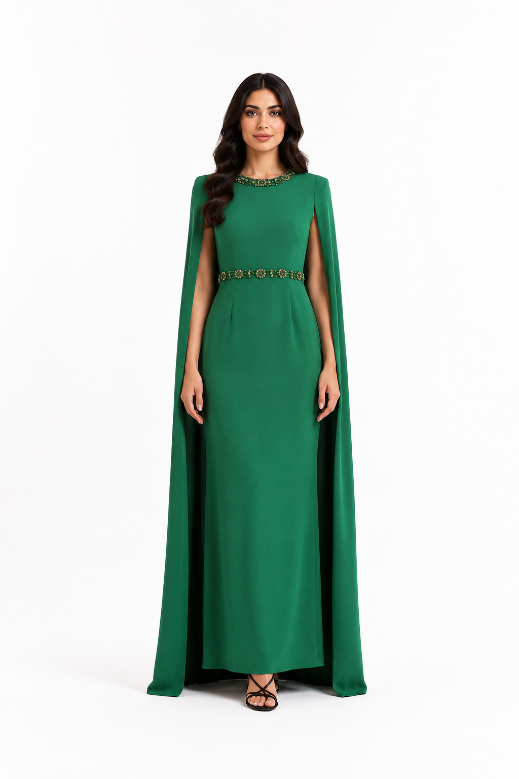 Embellished Cape Sleeve Maxi Dress – EMERALIS